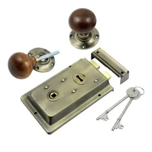 Rim Lock + Rosewood <br>Mushroom Rim Knob