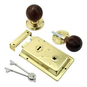 Rim Lock + Rosewood <br>Reeded Rim Knob
