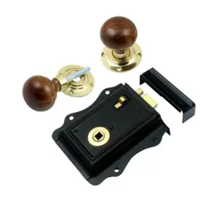 Fancy Rim Lock + Rosewood Mushroom Rim Knob