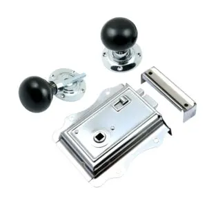 Fancy Rim Lock + Ebony <br>Mushroom Rim Knob